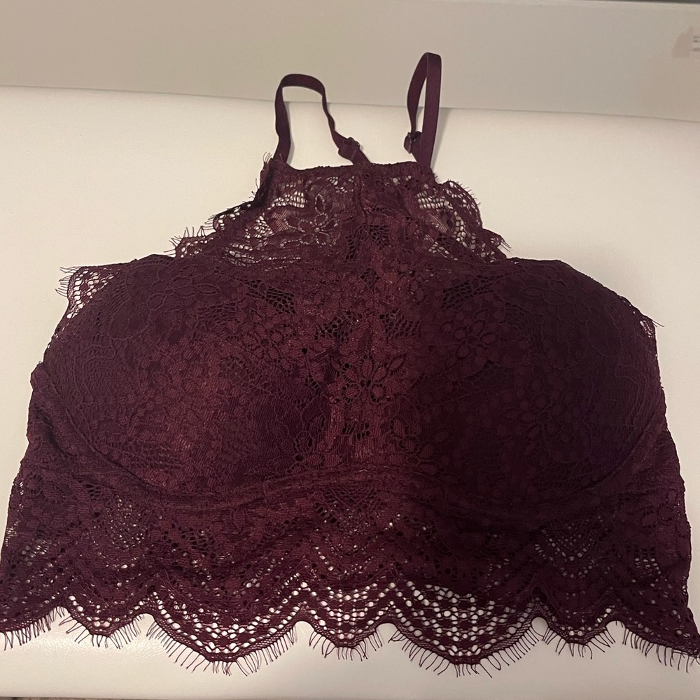 Racer back lace bralette in burgundy XS